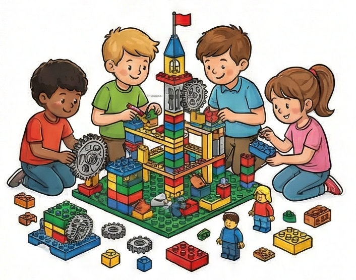 Familie bouwt samen met LEGO